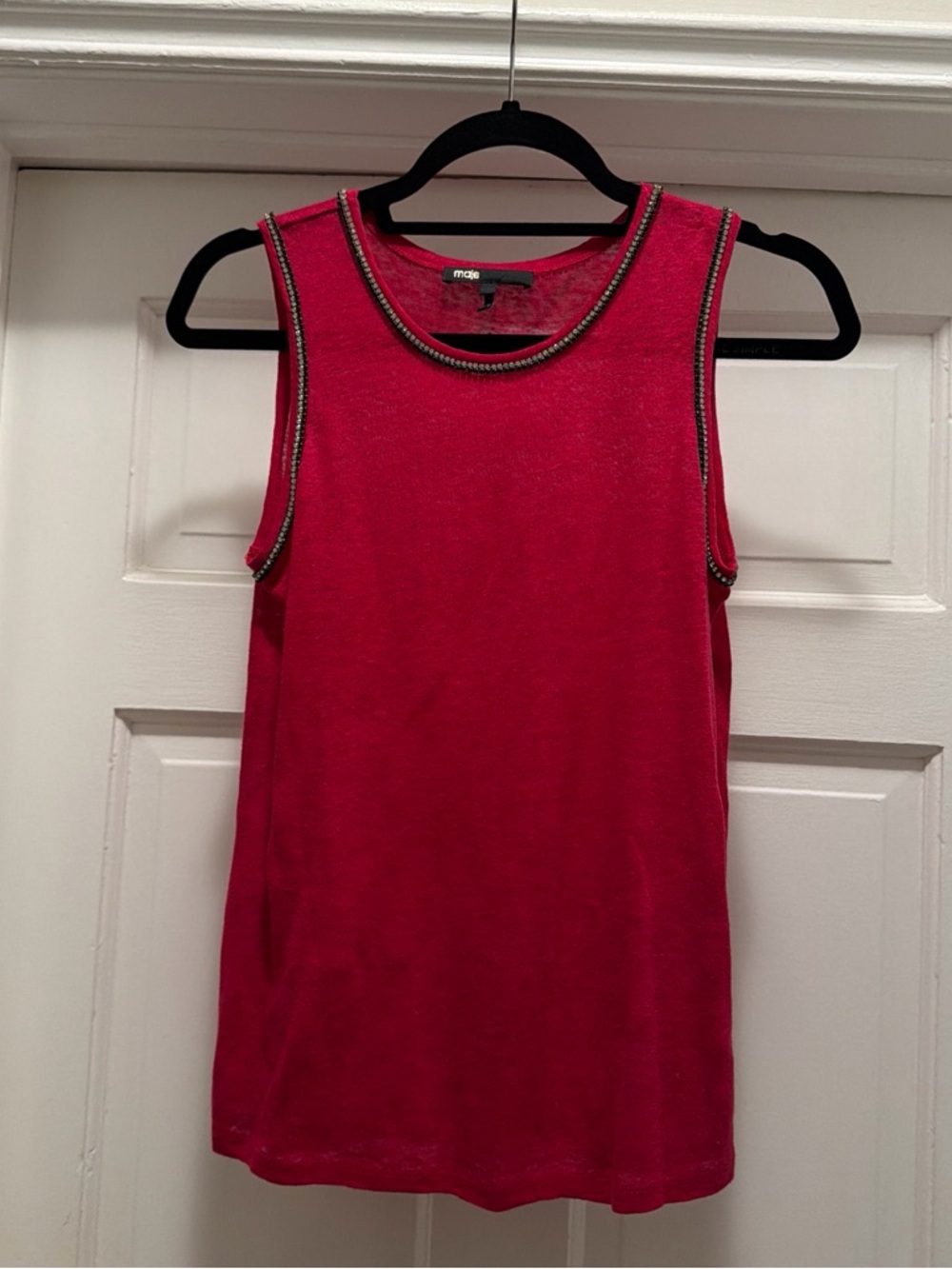 Maje Red Sleeveless Tank with Beaded Trim